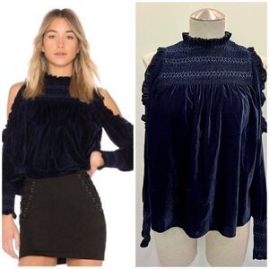 Joie Aneisha Velvet Cold-Shoulder Smocked Top in Midnight Sky Size XS